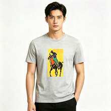 Camiseta de manga corta con estampado ecuestre vintage, modelo nuevo 2026, moderna, versátil y casual para uso diario. - Negro - Ver 3
