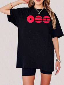 1 Piece 180g Women's T-Shirt, Men's T-Shirt, Casual Cotton Crew Neck T-Shirt. Women's Sports T-Shirt. Designed By Y2K Artists In The Bababask Style, Made From 100% Pure Cotton. Creative Cartoon Pattern Design, Comfortable Short Sleeves - 黑色7 - 查看 6
