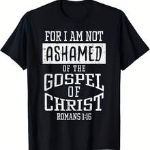 Camiseta para hombre con versículo bíblico de las Cuatro Estaciones Romano 1116, camiseta cristiana negra de cuello redondo holgado - forma - Ver 1