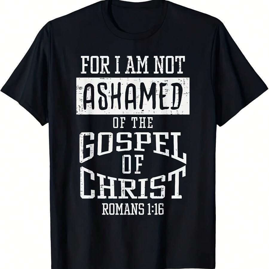 Camiseta para hombre con versículo bíblico de las Cuatro Estaciones Romano 1116, camiseta cristiana negra de cuello redondo holgado - forma - Ver 1