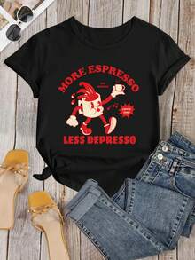 1 camiseta con estampado de una taza de espresso de dibujos animados, 180g 100% algodón - Blanco - Ver 8