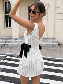 Vestido coreano de mujer con estampado de lunares, lazo y tirantes versátil y de moda - Albaricoque - Ver 3