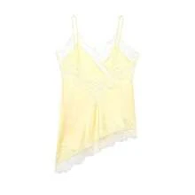 Seelio Nuevo Top de estilo lencería sexy con decoración de encaje, estilo europeo y americano, para mujer, color negro, para verano - Amarillo - Ver 2