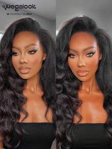 MEGALOOK 100% Brazilian Virgin Hair 3D Lace Front Wig Adjustable Drawstring Double Layer Cap No Glue Needed Pre-Plucked Hairline Natural Color 16-24 Inches Suitable For Beginner - SNatural - View 3