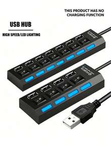 7 puertos/4 puertos con luz LED, adaptador de concentrador USB 2.0, [solo admite transmisión de datos, no puede cargar] con encendido/apagado independiente, adecuado para computadora, tableta, computadora portátil [solo admite transmisión de datos, no puede cargar] conector USB, mouse de computadora, teclado, tarjeta de almacenamiento, interruptor independiente, concentrador universal - Multicolor - Ver 3
