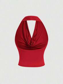 Blusa elegante de mujer con lunares y malla versátil, ideal para vacaciones de verano - Rojo - Ver 3