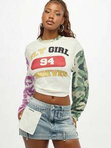 Falda mini de mezclilla desestructurada  WOMEN Y2K, con parches blancos, estilo utilitario, para festivales, ropa urbana, desgastada, de cintura alta y con borde sin rematar. - Lavado oscuro - Ver 10