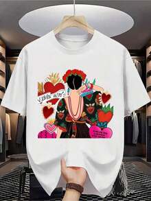 Camiseta 100% para hombre - Manga corta, cuello redondo, impresión digital, cómoda para todas las estaciones, lavable a máquina, ideal para salidas diarias, cuello redondo, diseño circular, camiseta casual de verano Muscle Freaks Frida Hearts Estilo arte popular mexicanoPure-Cotton - Blanco - Ver 8
