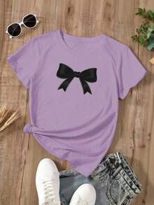 Women's Oversized Purple Summer T-Shirt With A Sea Sunset Print And Biblical Text. Loose-Fitting Round Neck T-Shirt With A Sunset Landscape And Cross Design, Spiritual Style. - YH600-Tím - Xem 2