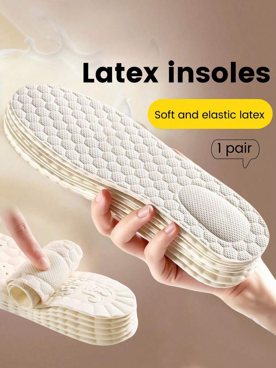 1 Pair Summer Ultra-Thin Non-Slip Latex Insoles, Soft Cushion Breathable Sweat-Absorbent Insoles Suitable For Sports Shoes, Casual Shoes, Women's High Heels And Other Footwear - Beige - View 1