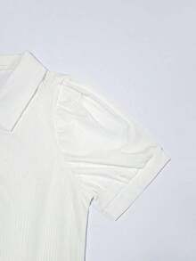 Camiseta casual romántica de unicolor y elegante estilo de ciudad para mujeres - Blanco - Ver 5