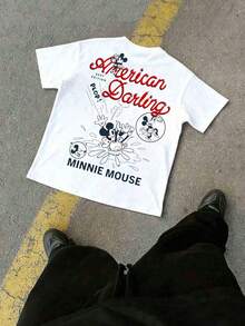 Men's Disney Minnie Mouse Retro Tee, American Darling Print, Loose & Comfortable, Casual Vintage Style. - White - View 3