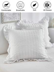 1pc Ins Minimalist Pure White Ruched Pillow Case, Soft Pleated Texture Decorative Throw Pillow Cover For Sofa, Cute Romantic Bubble Gauze Bedroom Bedding Pillowcase, Suitable For All Seasons, Soft & Breathable, Machine Washable, No Filling Included - White - View 2