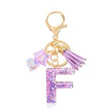 1 Pc Cute Purple Glitter Letter Keychain, Initial Resin Keyring With Tassel & Star Charm, Fashion Aesthetic Purse & Car Key Accessory - Purple - View 30