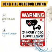 2pcs Metal No Trespassing Signs - Video Surveillance Warning Signs For Private Property - Weatherproof Aluminum Security Signs For Yard, Home & Outdoor - Reflective Lettering For Night Visibility, Aluminum 7*10 Inchs , Warning Signs For Property , Security Camera Sign For Yard And Home - A - View 7