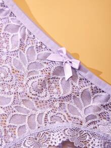 3 Packs Of Sexy Lace Thong Panties For Women, Solid Color With Bow-Soft And Skin-Friendly Ladies' Underwear - Multicolor - View 6