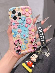Disney Minnie Mouse Phone Case With Minnie Charm And Lanyard - Cute Minnie Protective Case With Pastel Floral Background And Pink Outfit Design, Equipped With Delicate Minnie Decorative Lanyard And Beaded Bracelet For Easy Carrying, Compatible With IPhone 17, 16, 15, 14, 13, 12, 11 Pro Series, Ideal For Birthdays, Holidays, Anniversaries, Graduation Gifts, Or Any Special Occasion To Surprise Family, Friends, Classmates, And Loved Ones. - 白色 - 查看 5