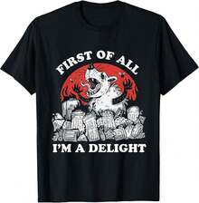 Unisex kortärmad t-shirt, "First of All I'm A Delight Angry Opossum Sarcastic Possum" T-shirt, , mjuk bomull, vardagskläder, t-shirt bomull, sommar, y2k-stil, , fars dag, 2000-talsstil, sommartoppar, lättviktigt, andningsbart tyg, utomhusnöjen, resor & utflykter, festivalstil, mjuk & lättviktig, sommarsemester, vardagskläder - Svart - Visa 6