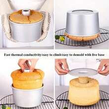 6-Inch/8-Inch Round Aluminum Chiffon Cake Mold - Dual Base Replaceable Set (Flat Bottom + Removable Bottom) - Aluminum Baking Pan, Two Modes For Solid And Hollow Cakes, Suitable For Valentine's Day, Mother's Day, Christmas, Halloween, Wedding, Birthday Party And Other Celebration Occasions - Double Base Set (pulled Bottom + Flat Bottom) - View 8