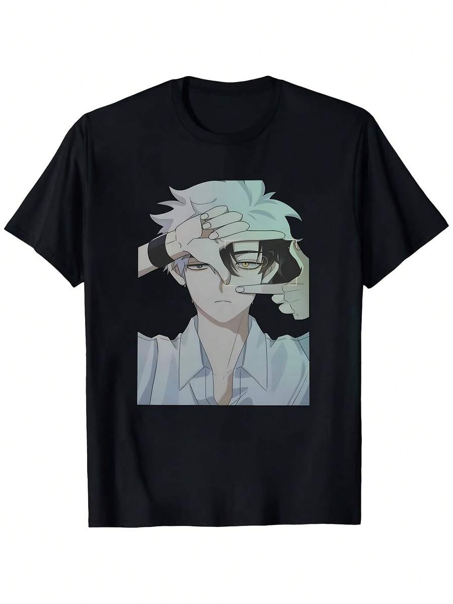 Unisex T-Shirt Made Of Pure Cotton, Men's And Women's - Funny Anime Male Unisex 100% Cotton T-Shirt Soft, All-Season Casual Streetwear Essential, All-Match All-Season Style, Affordable Daily Wear And Perfect Gift For Fans And Friends, Summer T-Shirt, Summer Clothes Women's, Men's Summer Outfit, Women's Shirt, Creative Design, Outdoor Play, Cool Style, Fun Design, Great For Outdoor Play - Black - View 1