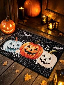 1 buah Keset Beludru Kristal Halloween dengan Motif , Jaring Laba-laba, dan Kelelawar, Dapat Dicuci dan Tahan Kotoran, Cocok untuk Dekorasi Pesta Halloween, Dekorasi Rumah, dan Pintu Masuk - MultiWarna - View 1