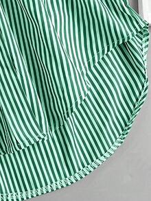 Camisa de mujer de solapa única con rayas y bajo irregular, blusas de manga larga - Verde - Ver 3