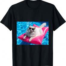Cigarette Kitten Swimming Pool Cat Smoking Cigarette Meme T-Shirt - Black - View 1