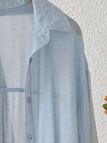 Camiseta de manga larga unicolor y casual, verano - Celeste - Ver 3