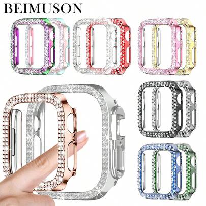 BEIMUSON Shiny Watch Case For Apple Watch Series 11/10/9/8/7/6/5/4/3 Ultra SE 42mm 46mm 49mm 40mm 44mm 41mm 45mm 38mm, Crystal Diamond Protective Face Cover Bumper Protector For Apple Watch Accessories Women