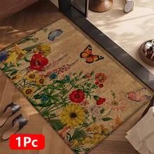 1pc Butterfly Pattern Printed Linen Kitchen Rug, Bathroom Mat, Doormat, 3D Printed Rectangular Carpet For Living Room, Bedroom, Hallway, Bathroom, Laundry Room - Polyester Rug For Indoor And Outdoor Home Decor - Multicolor - View 15