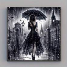 DIY 5D Diamond Painting Kit - Rainy Street Beauty With Umbrella | Round Acrylic Diamonds | Frameless Home Decor Art - View 3