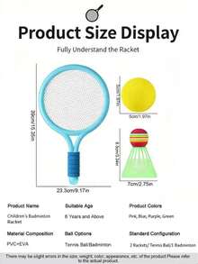 1 Set Kids Badminton & Tennis Racket, Lightweight Anti-Slip EVA Handle, High Elastic Net Soft Edge Design, With Ball & Shuttlecock, Boys Girls Indoor Outdoor Backyard Beach, Multi-Color Interactive Toy Birthday Gift - Multicolor - View 3