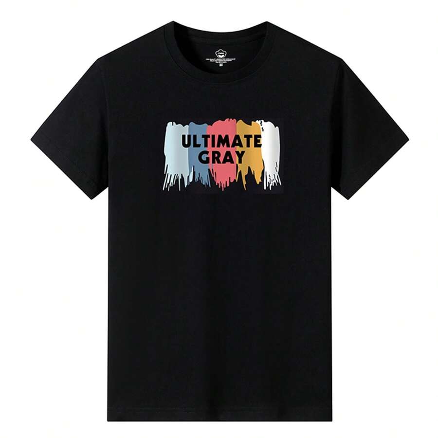 Camiseta de punto informal de manga corta para mujer con un ligero toque elástico, perfecta para un look relajado de diario. - Negro - Ver 1