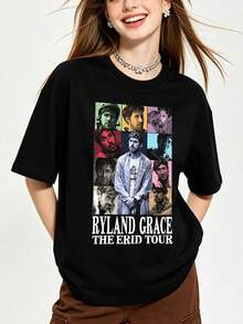 Women's Summer Casual Soft Round Neck Short Sleeve-Shirt |   Ryland Grace,ERID,Project Hail Mary | Tops Going Out,European And American - Black - View 4