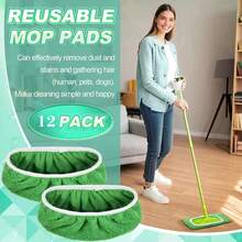 6/12/18PCS Reusable Microfiber Mop Mats. Suitable For: - Dry And Wet Cleaning Cloths - Mop Head Replacements With Washable Refills. Suitable For Household Floors. - 綠色的 - 查看 3