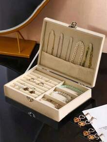 1pc Large Capacity Jewelry Box, Jewelry Storage Box, Desktop Jewelry Display Tray, Cabinet Storage Box, Ring Jewelry Box, Multi-Layer Locked Jewelry Box, Travel Portable Jewelry Rack, Jewelry Suitcase, Perfect Gift For Wedding And Birthday - Jewelry Box With Lock - View 2