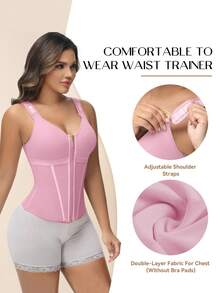 High Compression Double Layer Waist Trainer. Shaping Corset With Bra, Waist Trainer. - Black - View 2