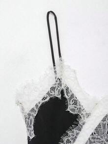 Seelio Nuevo Top de estilo lencería sexy con decoración de encaje, estilo europeo y americano, para mujer, color negro, para verano - En blanco y negro - Ver 6