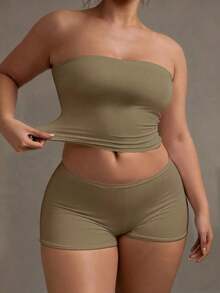 Camiseta sin tirantes sexy básica, top tubo ajustado de unicolor y elástico a la moda, adecuado para mujeres en todas las estaciones, casual negro de verano - color tierra - Ver 5