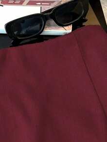 Pantalones cortos/falda/culotte/shorts de mujer de tela suave y texturizada de cintura alta con abertura, de estilo casual y versátil para uso diario, primavera/otoño - Rojo violeta - Ver 4