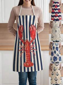 1pc, Lobster Pattern Polyester Apron, Suitable For Cooking, Baking, And Gardening - Can Be Used As Attire For The Kitchen And Dining. - Multicolor - View 1