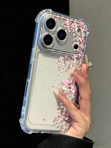 Flower Fashionable Minimalist Floral Pattern Cute Pink Sakura Transparent Anti-Drop Phone Case, Minimalist Spring Fashion Item, Suitable For Daily Use, Compatible With IPhone17/17Pro/17ProMax/16/16Pro/16ProMax/15/15Pro/15ProMax/14/13/12/11 - Clear - View 4
