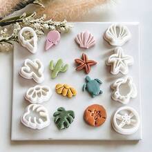 Bộ 8 khuôn cắt đất sét polymer hình bãi biển, hình sao biển, rùa màu hồng pastel, dụng cụ thủ công để làm khuyên tai, trang sức phong cách Boho, quà tặng thủ công mùa hè. - trắng - Xem 3