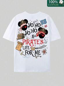 Men's Disney Pirate Mickey Tee, Fun Themed Print, Loose & Comfortable, Eye-Catching Casual Top. - trắng - Xem 3