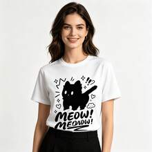 Tops para mujerEsta Chaqueta presenta un diseño de un gatito asustado, diseñado específicamente para chicas adolescentes. Está impreso con un motivo de un gatito , lo que le da un aspecto moderno y elegante. La tela suave y cómoda perfecta para las actividades cotidianas, incluyendo el uso en primavera y verano, actividades escolares y salidas informales, mostrando un estilo único y cómodo. - Blanco - Ver 12