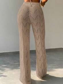Pantalones cover up de punto con abertura unicolor - Caqui - Ver 2