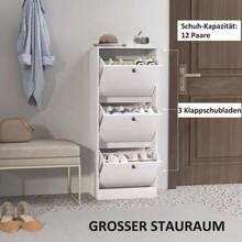 Shoe Cabinet With 3 Doors, Shoe Tilter, Shoe Rack With Adjustable Divider, Narrow Shoe Rack For 12 Pairs Of Shoes, 47 X 28 X 115 Cm, White - 白色 - 查看 4