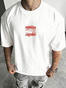 Men's Disney Cars Lightning McQueen Tee, Retro Racing Print, Loose & Comfortable, Casual Streetwear. - 白色 - 查看 2