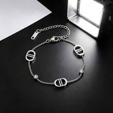 1 Set Classic CD Letter Oval Bead Jewelry Set, Women's Stainless Steel Beaded Necklace Bracelet Earrings Set, Daily Commute Accessories & Birthday Party Gift - Silver - View 4
