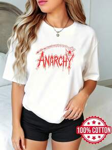 Camiseta estamp de manga corta y cuello redondo para mujer, estilo casual de verano Diseño de Calavera Roja Anarquía S-3XL 100% aodón material - Blanco - Ver 2